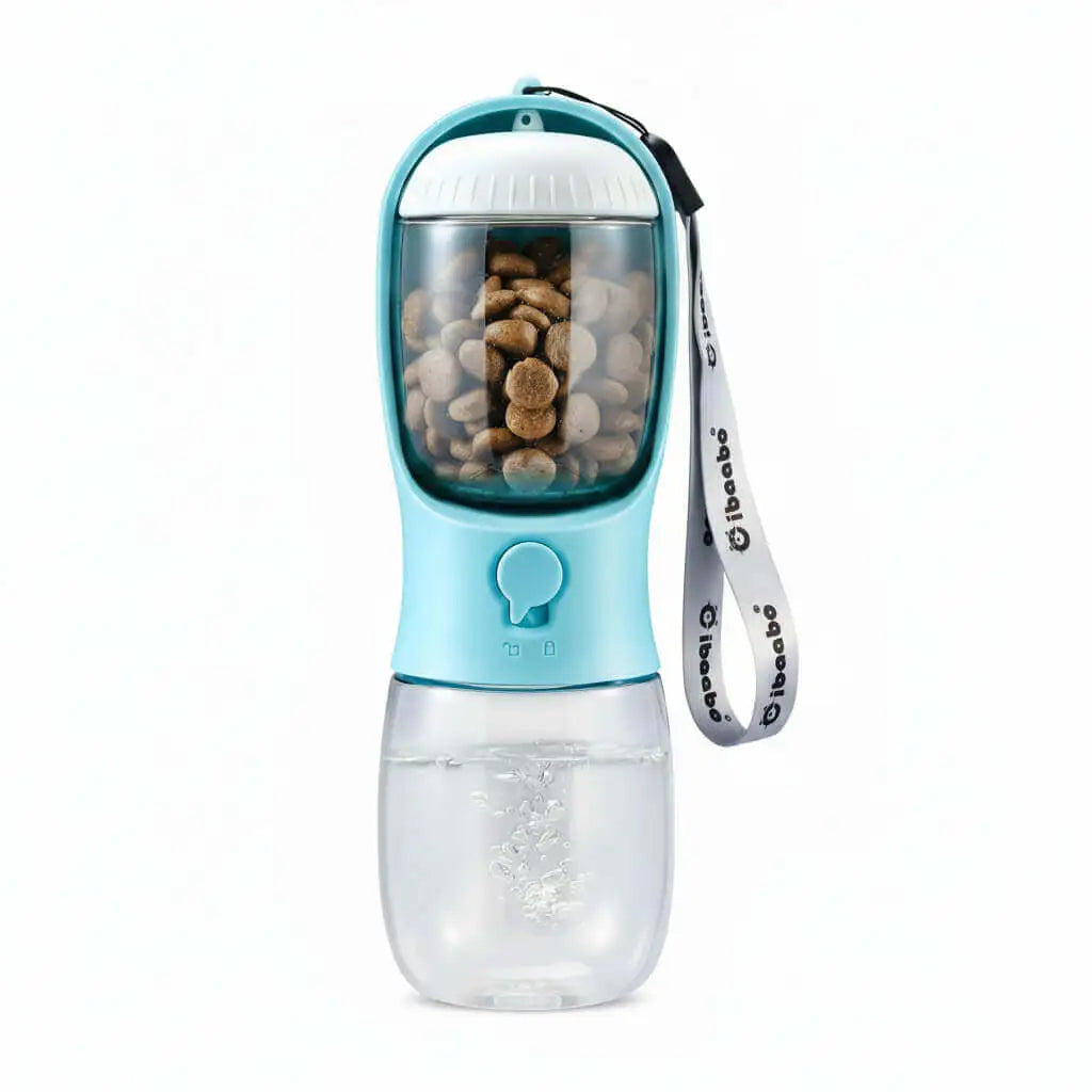 Portable Dog Water Bottle with Treat Container (10oz) – Travel Pet Dispenser & Bowl