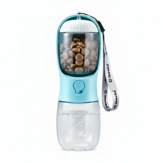 Portable Dog Water Bottle with Treat Container (10oz) – Travel Pet Dispenser & Bowl